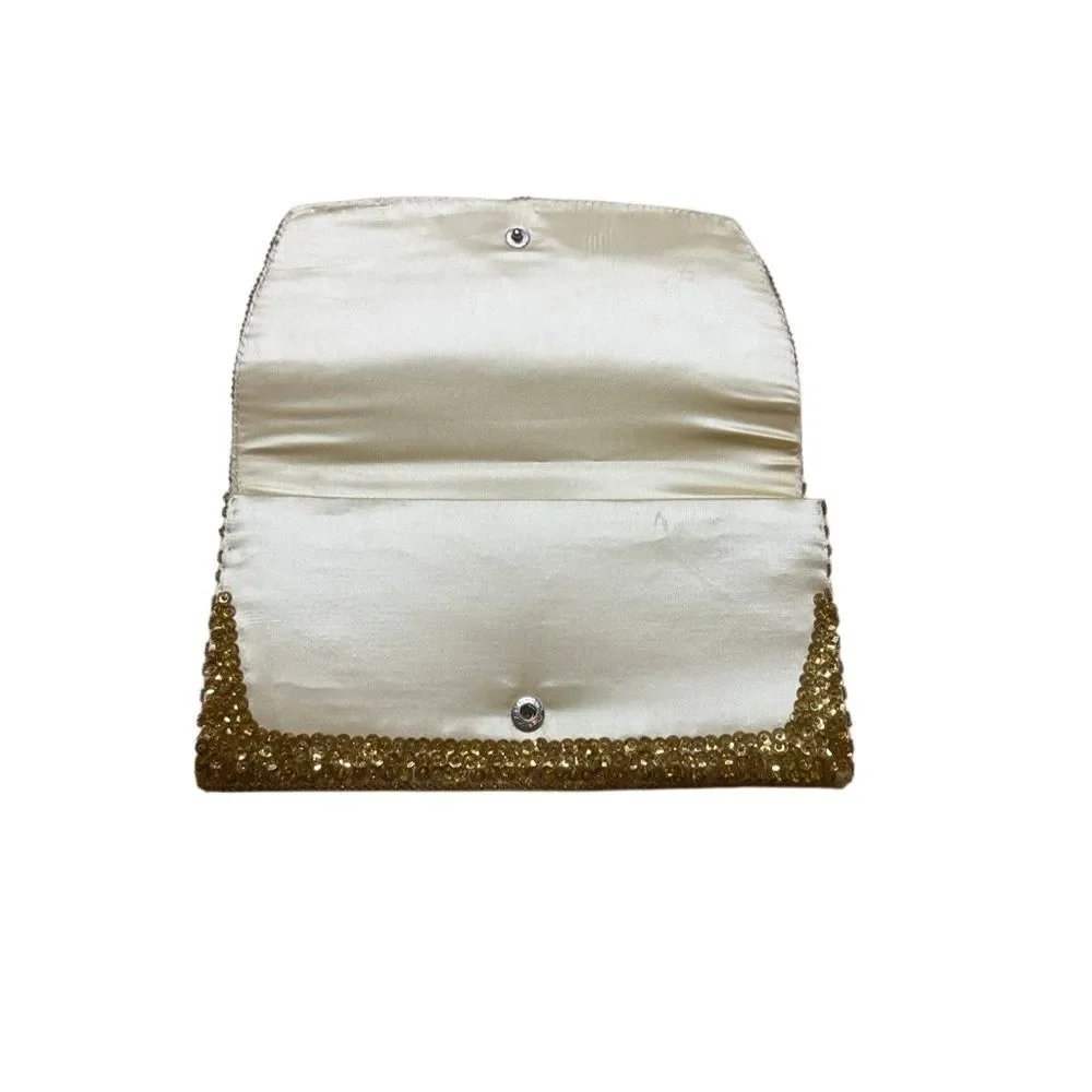50s 60s Vintage La Regale Gold Beaded Sequin Satin Clutch